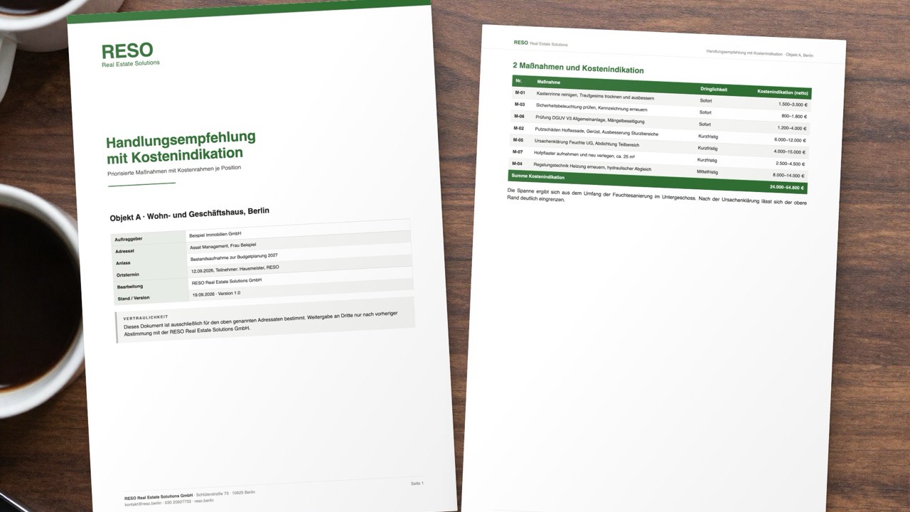 Handlungsempfehlung mit Kostenindikation